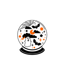 Vector illustration Halloween Crystal ball, Glass ball, background, banner, card, cartoon doodle