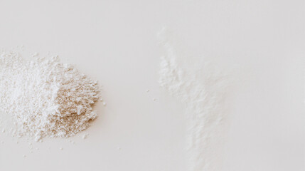 Fototapeta premium top down view, the image depicts a pile of rice flour placed in the center of a white background