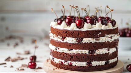 Decadent Dark Chocolate and Cherry Indulgence Displayed on Rustic Wooden Platter