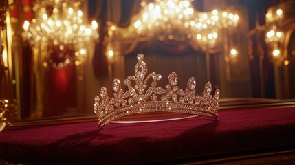 Elegant Diamond Tiara on Red Velvet Display
