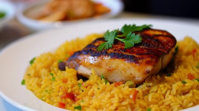 Kabsa rice with chicken and vegetables