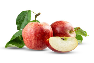 Red gala apple with cut fresh slice on white background