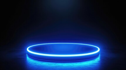 Futuristic Neon Blue Glowing Circular Platform on Dark Background for Technology and Sci-Fi Concepts