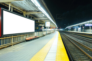 Obraz premium Blank white billboard mockup in train station 