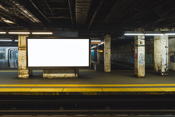 Blank white billboard mockup in train station
