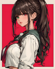 Anime Girl with Long Hair in School Uniform