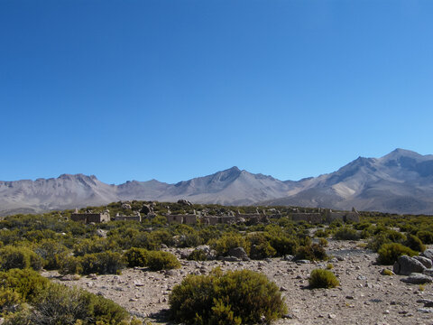 Ruins of an abandoned village in the Altiplano (somewhere between Surire Salt Flat and Isluga) in the far north of Chile 