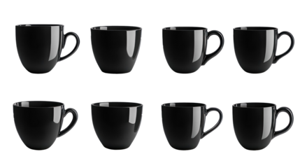 collection of black coffee cup silhouettes for modern kitchen design elements, isolated on transparent background