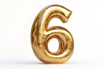 3d gold number 6 isolated on white background