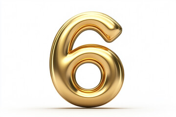3d gold number 6 isolated on white background