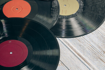 Old vinyl records in different formats