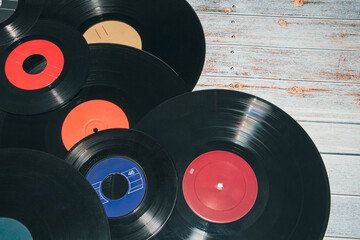 Old vinyl records in different formats