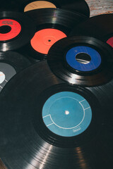 Old vinyl records in different formats