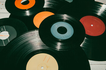 Old vinyl records in different formats