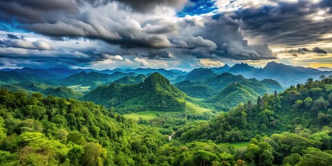 Amazing mountain forest landscape with cloudy sky in Maehongson,Thailand, wild, nature, view, mountain, forest, cloudy sky