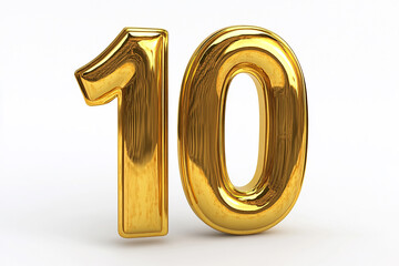 3d gold number 10 isolated on white background
