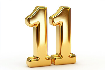 3d gold number 11 isolated on white background