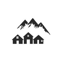 simple housing design logo on the mountain