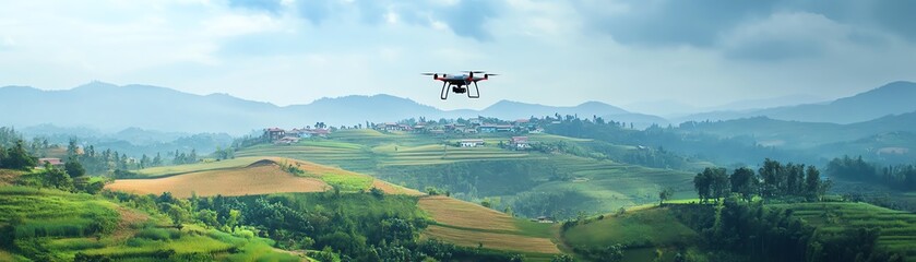 Fototapeta premium Drone flying over misty mountains