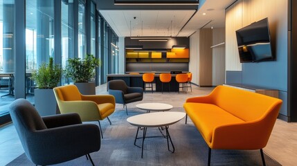 Modern Office Lounge with Bright Colorful Furniture
