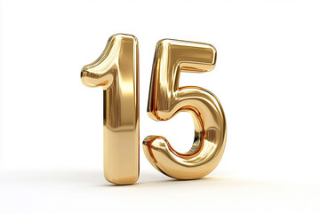 3d gold number 15 isolated on white background