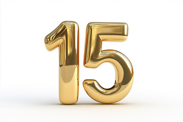 3d gold number 15 isolated on white background