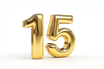 3d gold number 15 isolated on white background