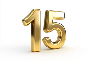 3d gold number 15 isolated on white background
