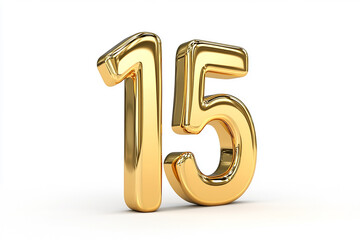 Obraz premium 3d gold number 15 isolated on white background