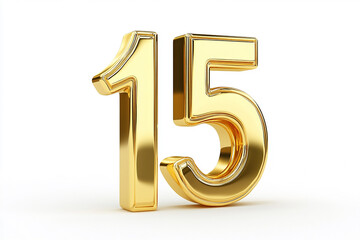 3d gold number 15 isolated on white background