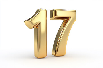 3d gold number 17 isolated on white background
