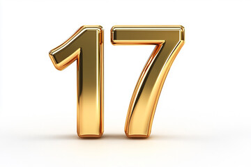 3d gold number 17 isolated on white background