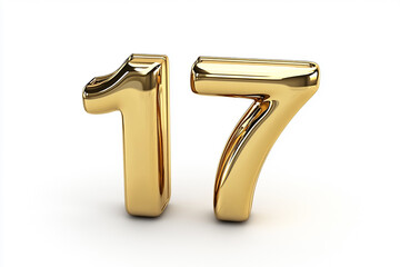 3d gold number 17 isolated on white background