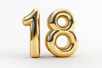 3d gold number 18 isolated on white background