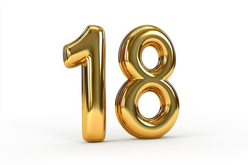 3d gold number 18 isolated on white background