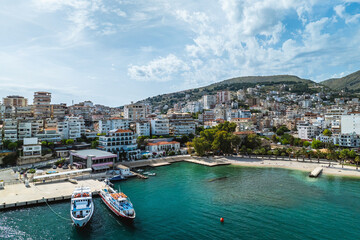 Saranda from a drone, Albanian Riviera, Albania
