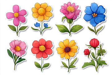 Obraz premium Isolated cut sticker set of flower on white background