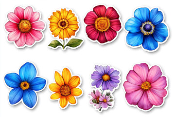 Fototapeta premium Isolated cut sticker set of flower on white background