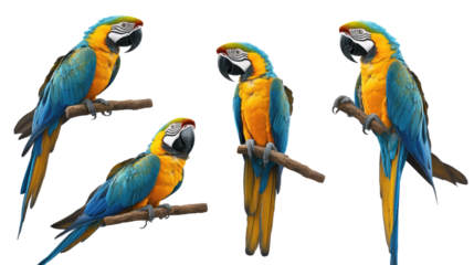 Colorful Macaw Birds Perched on Branches in a Striking Display Generative AI