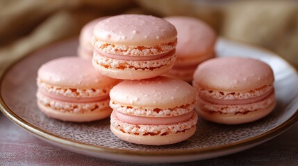 Fototapeta premium Macaroon dessert on light background. Colorful pastel macarons close up, generated AI