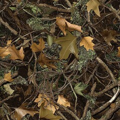 Woodlands Oak Tree and Oak Leaves Hunting Camo, Seamless Tree Bark Camouflage Pattern
