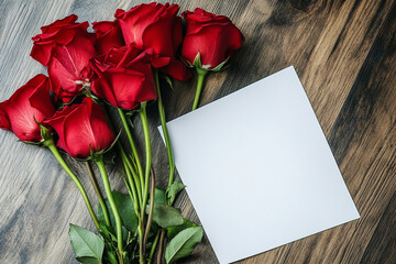 Red flowers with blank paper on copy space