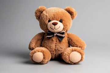 Obraz premium Single teddy bear doll sitting alone, with soft, muted colors and no background, emphasizing its comforting and nostalgic presence