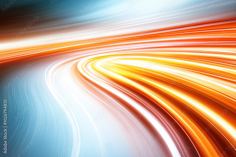 Poster flowing light trails creating vibrant patterns on a gradient background