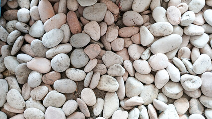 The round river stones are white and smooth. Stone background concept.