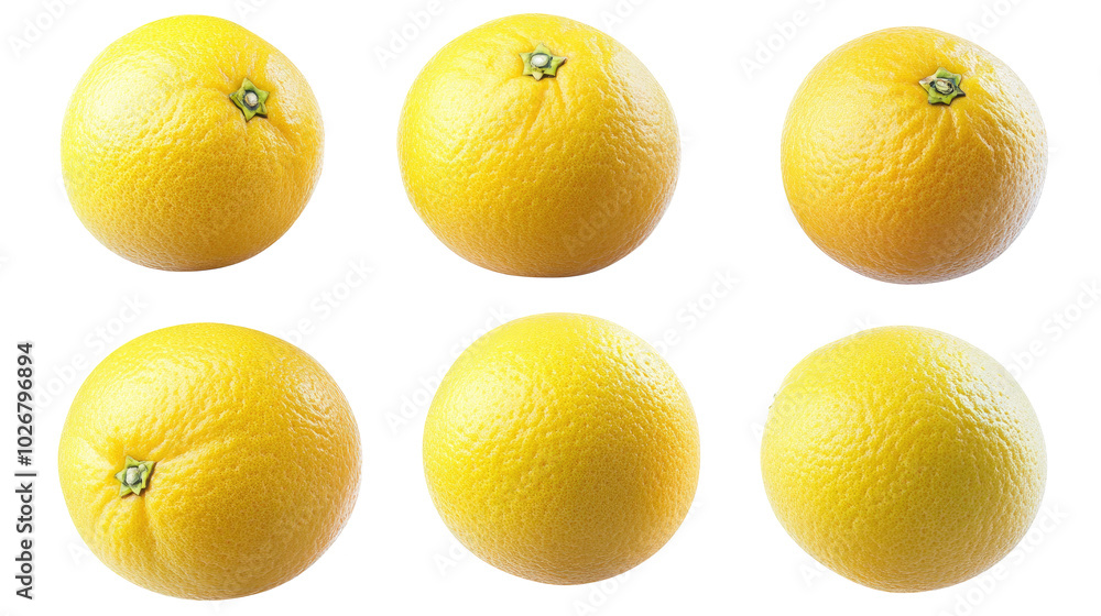 Aufkleber fresh yellow oranges arranged neatly on a white background generative ai