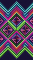 A Vibrant Geometric Design Featuring Neon Lines and Shapes in Contrasting Colors for a Stunning Wallpaper. Generative AI