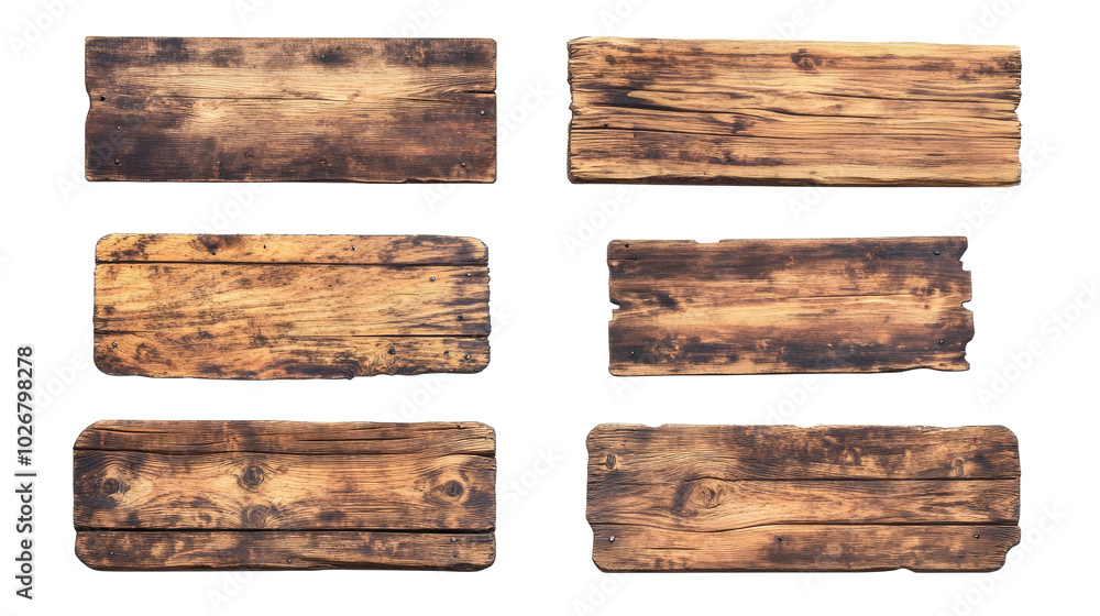 Poster empty wooden signs arranged on a white background for design use generative ai