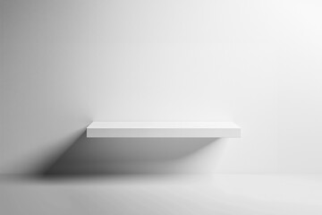 Obraz premium Minimalistic White Shelf on the Wall with Soft Sunlight, Highlighting an Elegant Atmosphere in Ultra-High Definition
