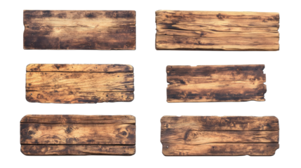 Empty Wooden Signs Arranged on a White Background for Design Use Generative AI